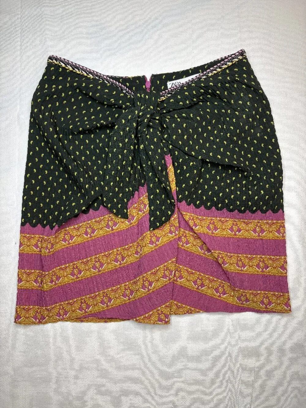 Zara Boho Paisley & Border Print Knot Front Mini Skirt